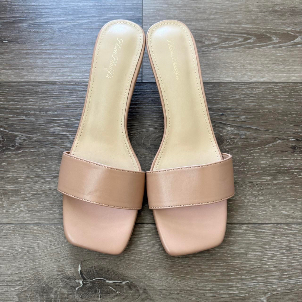 Nude Square Toe Slip-On Mule Sandals Size 10